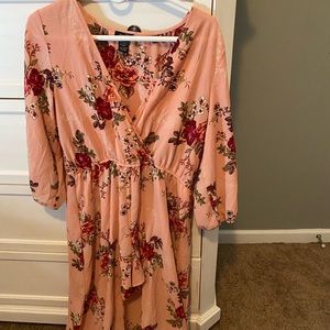 rue 21, pink floral romper with long skirt.